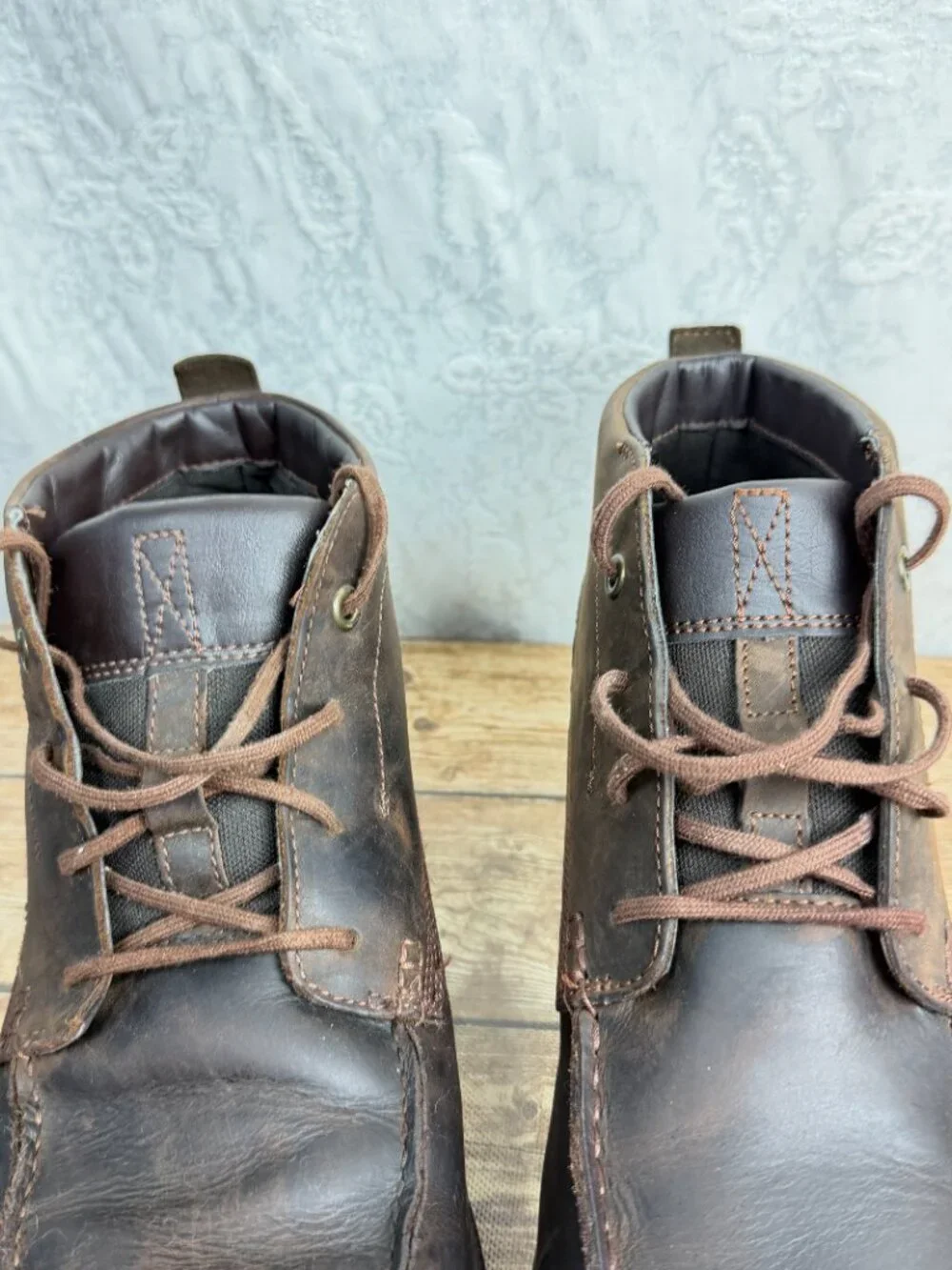 Timberland Men's Size 13 Brown Leather Moc Toe Chukka Boots OrthoLite Rugged